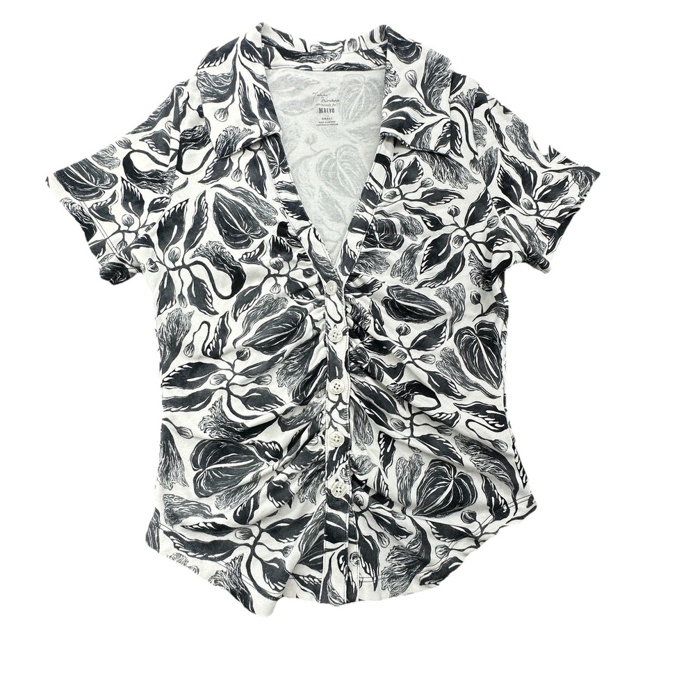 Maeve Anthropologie Yukiko‎ Noritake Floral Print Ruched Button Front Top Small